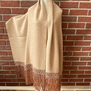 NWT Pineda Covalin Beige Tan Alpaca Wool Luxurious Shawl Wrap 24”x95” NEW